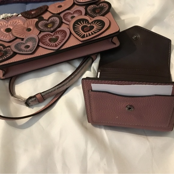 NWT Coach Dusty Rose Heart Fold-over Crossbody Clutch & RARE Matching Wallet Set - Picture 3 of 16